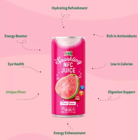 عصير الجوافة الوردية الغازي بدون سكر 