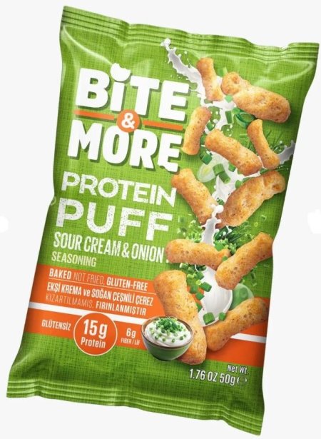 بمبا Bite&More ساور كريم مع البصل 15غم بروتين مخبوزة بالفرن خالي من الجلوتين