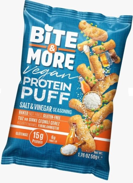 بمبا بروتين Bite&more عاليه البروتين 15غم بروتين بالملح البحري والخل مخبوزة بالفرن خاليه من الجلوتين