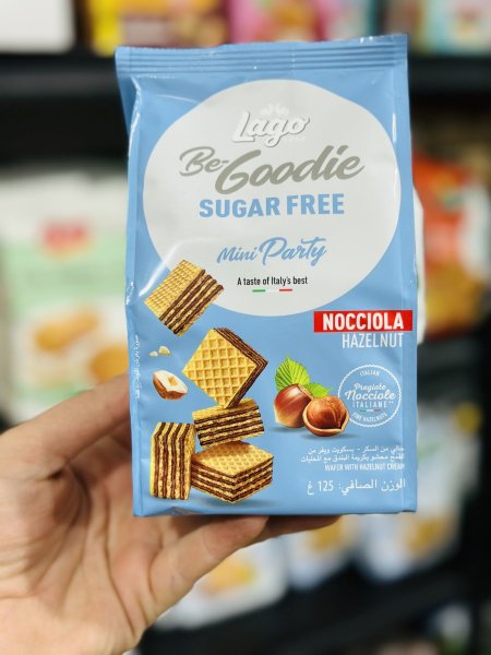 ويفر لاجو قطع بكريمه البندق بدون سكر مضاف 125غم