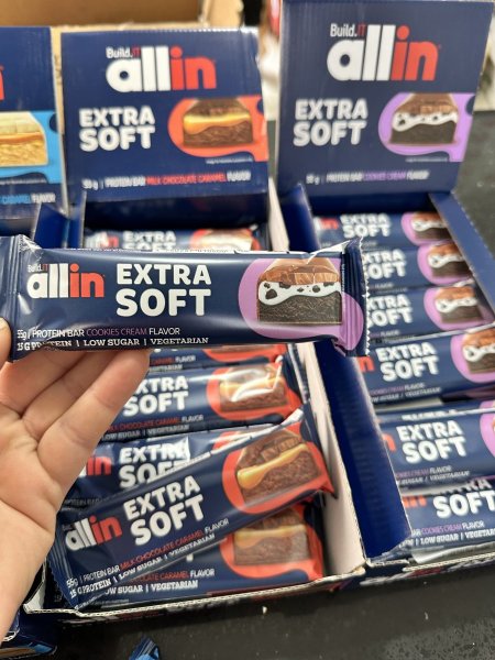 بروتين بار allin extra soft بالكوكيز 15غم بروتين بدون سكر مضاف 55غم