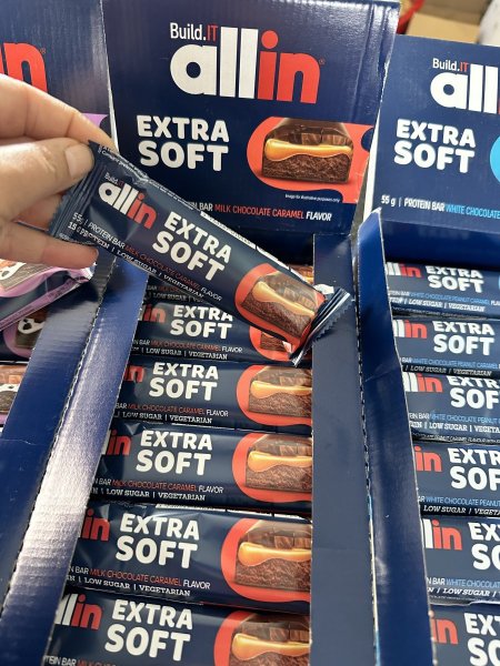 بروتين بار allin extra soft بحشوه الكراميل 15غم بروتين بدون سكر مضاف55غم