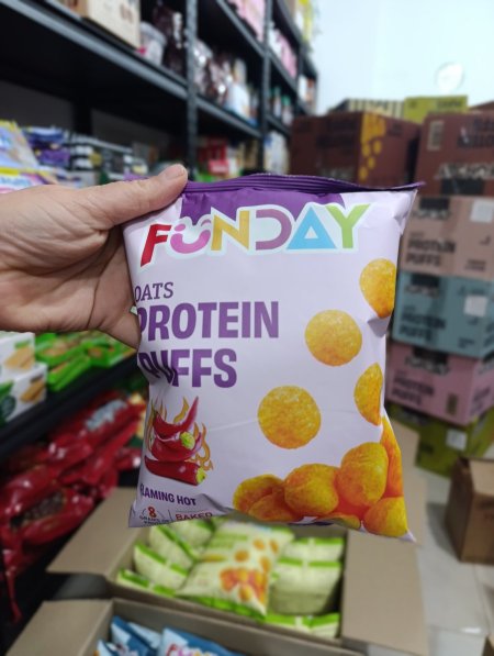 بمبا funday بطعم الفلفل الحار  عاليه البروتين مخبوزة بالفرن 40غم