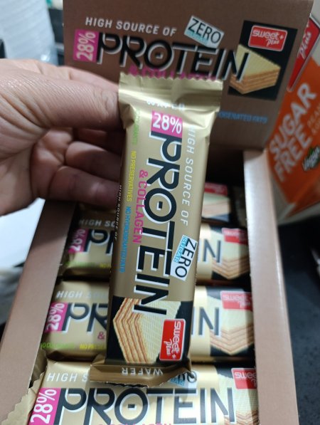 ويفر بفلا بكريمه الكاكاو 28٪بروتين مدعم بالكولاجين بدون سكر مضاف 28غم