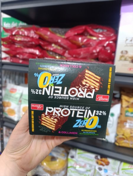 علبه ويفر كريسبي مغطى بالشوكولاته 32٪بروتين ✨مدعمه بالكولاجين بدون سكر مضاف