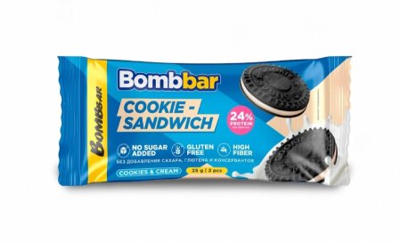 كوكيز Bombar  بالكوكيز وحشوة كريمه الحليب 24٪بروتين بدون سكر مضاف 25غم
