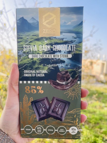 لوح شوكولاته زيرو ساده 85%دارك محلاه بالاستيفيا 85غم