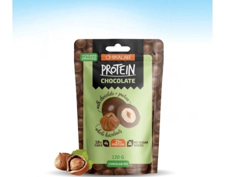 دراجية بندق مع شوكولاته الحليب 19٪الياف 25٪بروتين بدون سكر 120غم