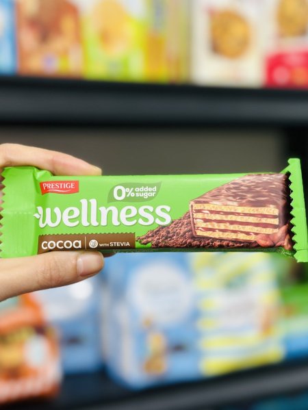 ويفر wellness محشي شوكولاته ومغطى بالشوكولاته بدون سكر مضاف