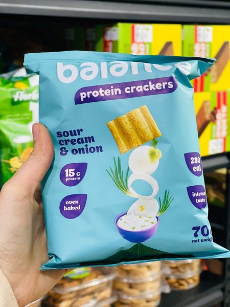 مقرمشات balanceبطعم البصل والكريما عالي البروتين 15غم بروتين مخبوز 70غم