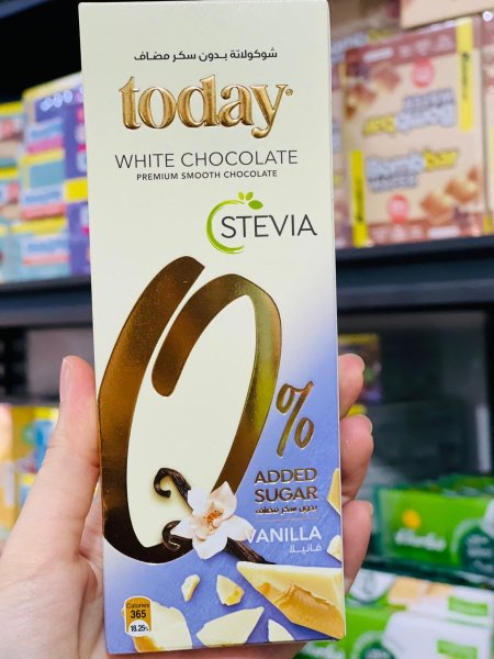 لوح شوكولاته بيضاء ستيفيا بالفانيلا بدون سكر مضاف