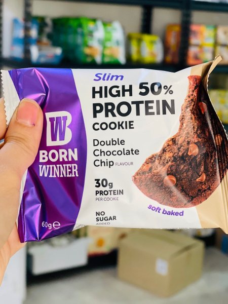 كوكيز بورن وينر بحبيبات الشوكلاته30غم بروتين بدون سكر مضاف 60غم