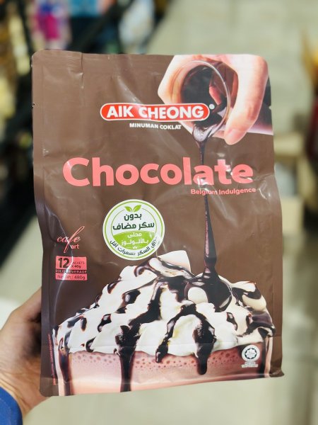 مشروب chocolate  Aik cheong بدون سكر مضاف فيه 12 كيس وزنه 300غم