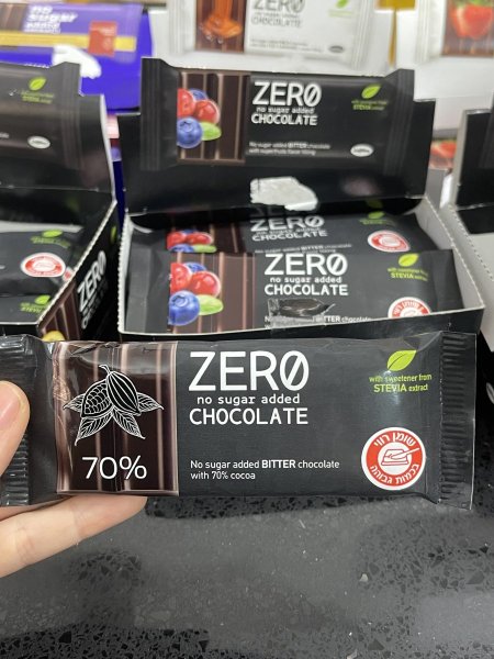 لوح شوكولاته داكنه 70٪ بالستيفيا بدون سكر مضاف 30غم