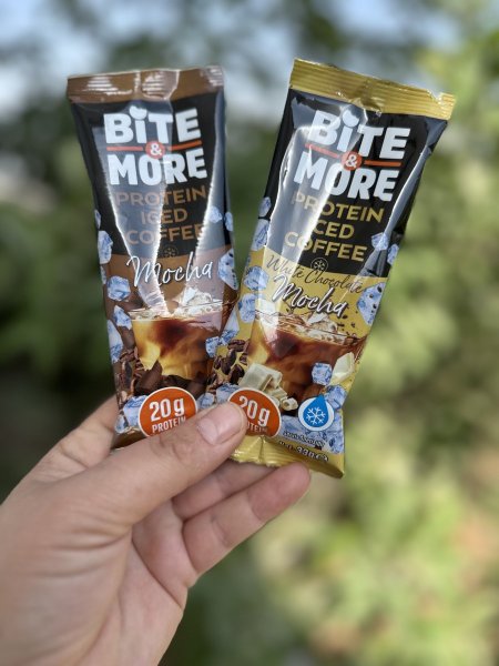 ايس كوفي bite&more بدون سكر مضاف 20غم بروتين 33غم ومتوفر بطعمين