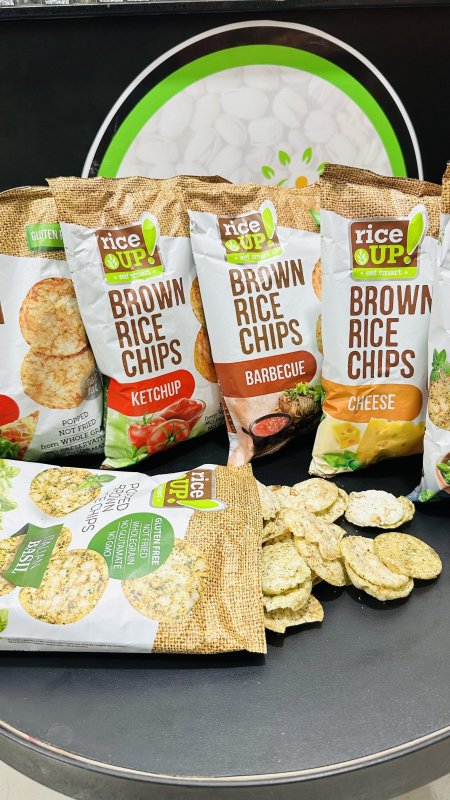 شيبس riceup بالحبوب الكامله عالي جدا بالألياف مخبوز بالفرن خالي من الجلوتين