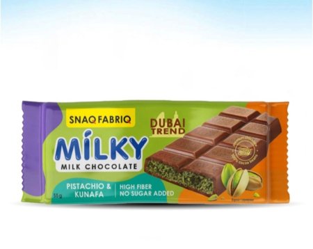 شوكولاته دبي سناك فابرك بحشوة البستاشيو وعجينة الكنافه المقرمشة عاليه الالياف بدون سكر 55غم